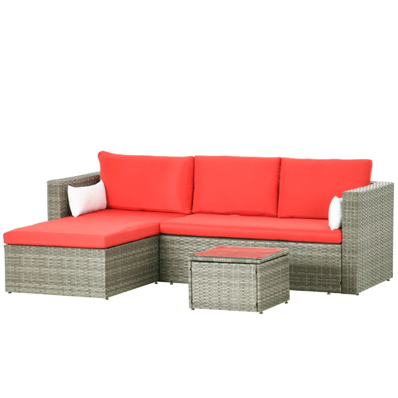3pc Compact PE Rattan Wicker Conversation Sofa Set w Cushions for Outdoor Patio - Grey, Red