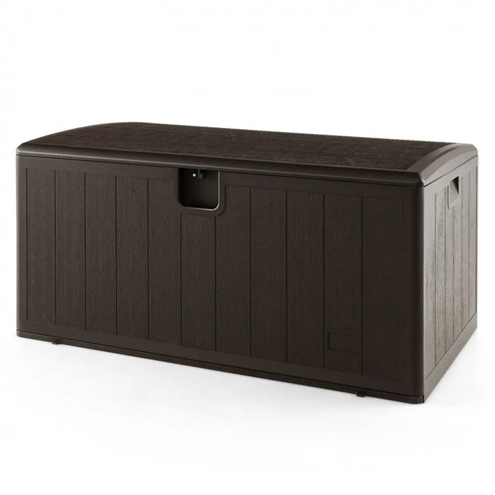 50" 130 Gal Plastic All Weather Deck Box w Lockable Lid, Storage Container Outdoor Patio, Brown