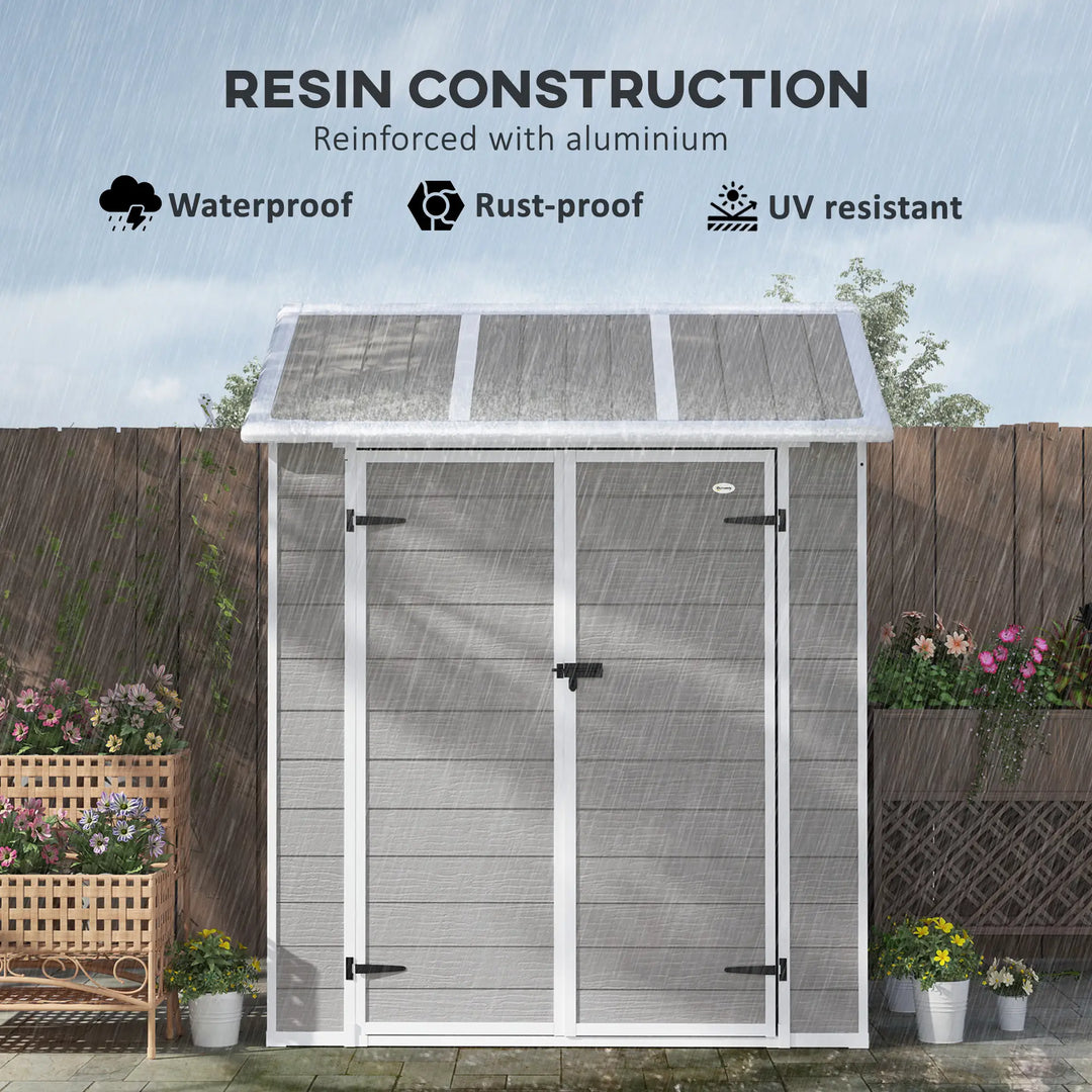 6' x 6' Resin PP Plastic Aluminum Outdoor Tool Storage Garden Shed w 2 Swing Doors, Windows, Grey
