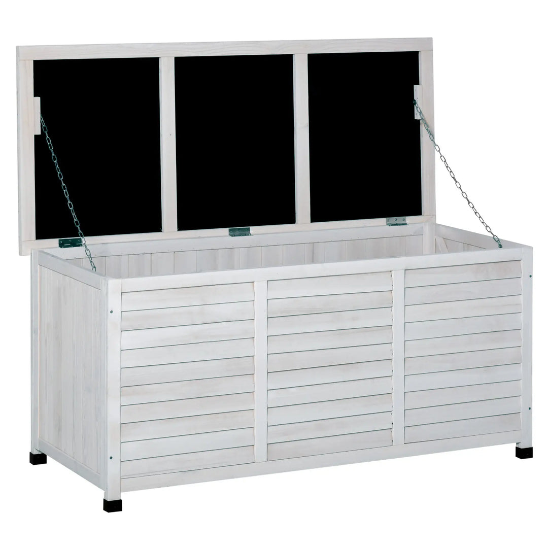 50" 75 Gal Fir Wood Deck Box Storage Bin Container for Cushions Tools Outdoor Patio, White Stain