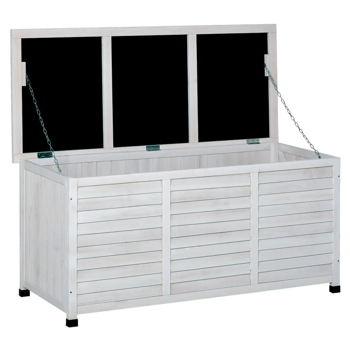 50" 75 Gal Fir Wood Deck Box Storage Bin Container for Cushions Tools Outdoor Patio, White Stain