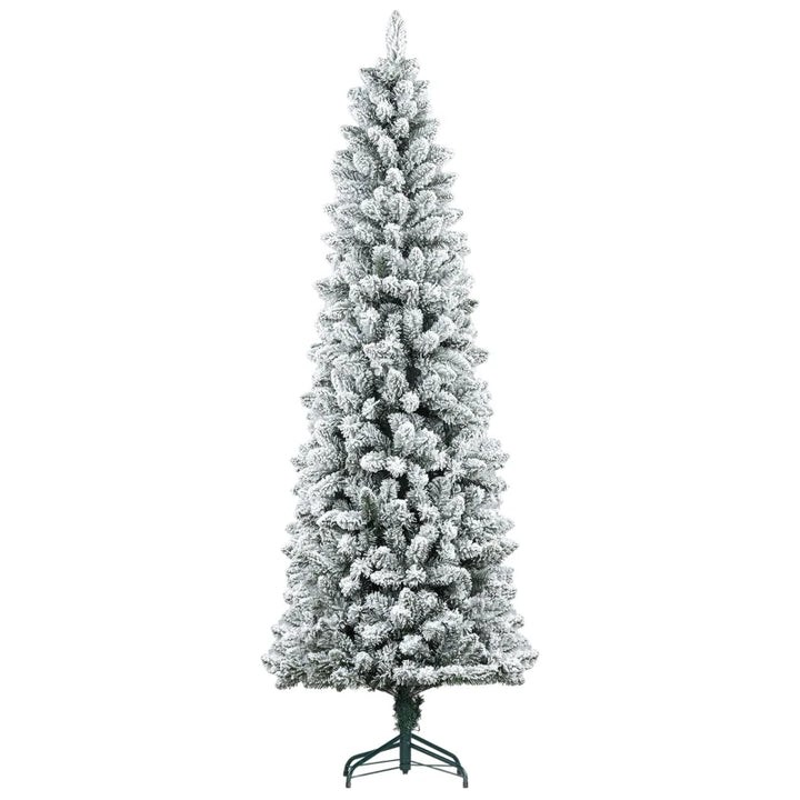 7ft 687-Tip Unlit Snow Flocked Slim Artificial Pencil Christmas Holiday Fake Xmas Tree, Green