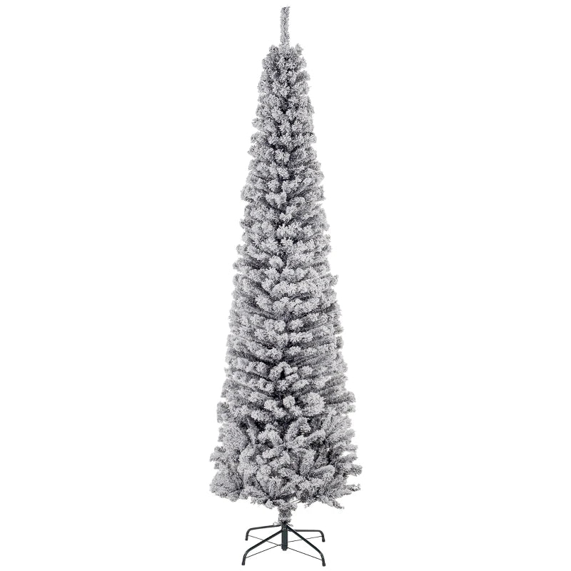 NEW 7.5ft 738-Tip Unlit Snow Flocked Slim Artificial Pencil Christmas Holiday Fake Xmas Tree, Black