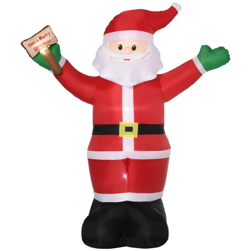 8ft Inflatable LED Holiday Christmas Outdoor Blow Up Decoration, Waving Santa, Merry Xmas Sign