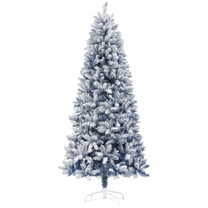 7ft Full 1102-Tip Unlit Snow Flocked Classic Artificial Christmas Holiday Tree Xmas Decor, Blue