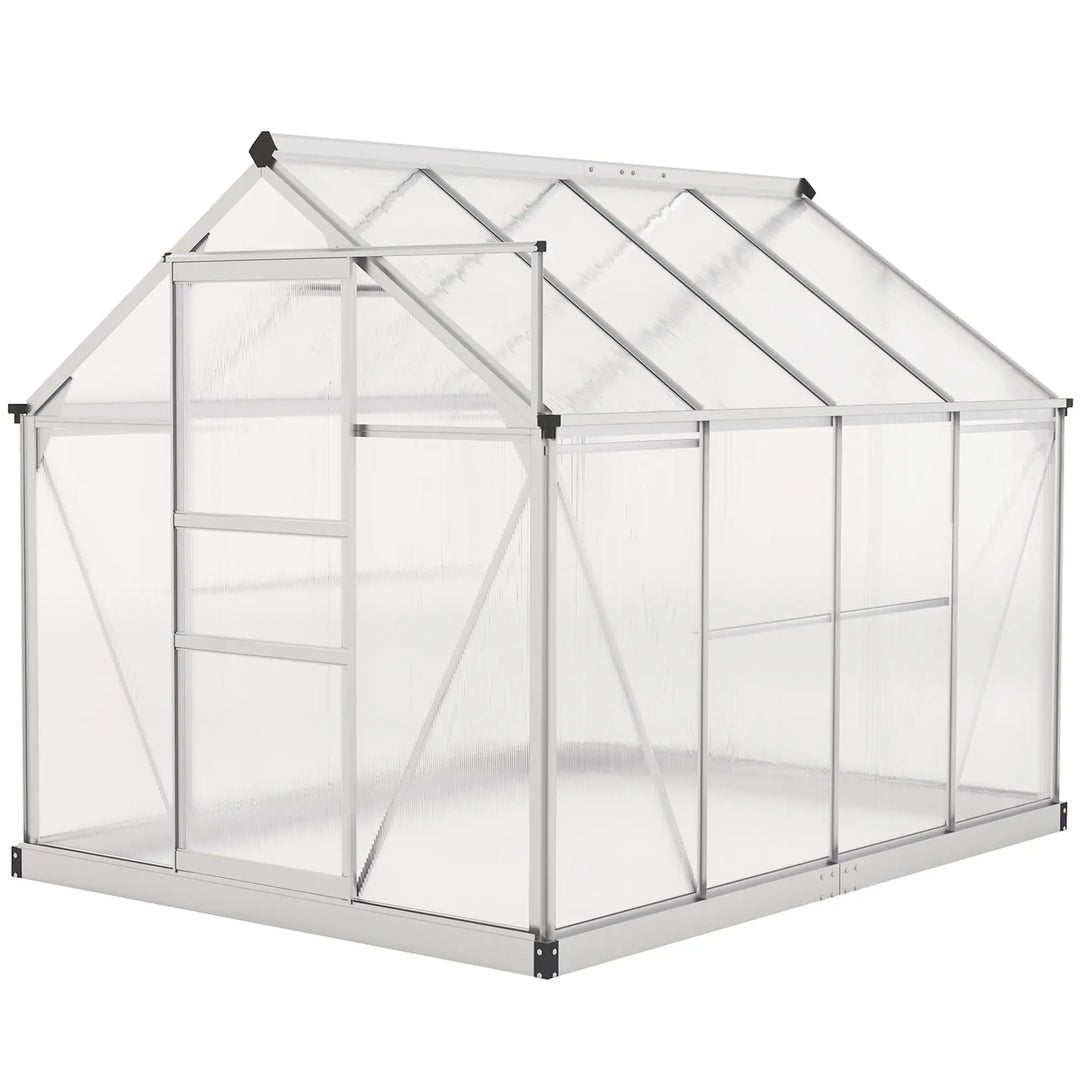 8' x 6' x 6.6' Walk-in Aluminum PC Hard Sided Greenhouse w Foundation for Outdoor Plants Gardening