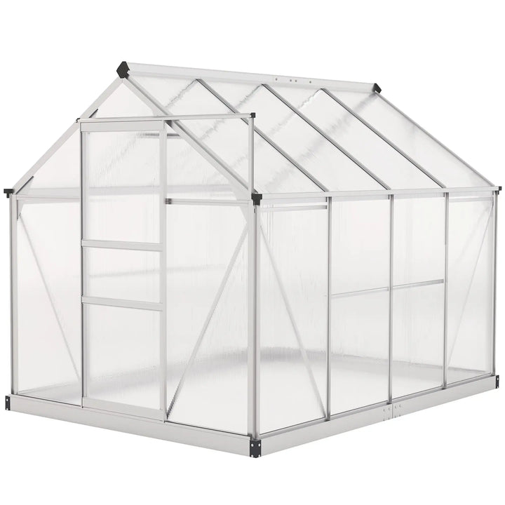 8' x 6' x 6.6' Walk-in Aluminum PC Hard Sided Greenhouse w Foundation for Outdoor Plants Gardening