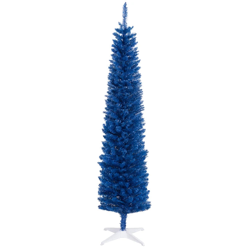 7ft 500-Tip Unlit Slim Pencil Artificial Christmas Holiday Tree w Base, Xmas Decor, Deep Blue