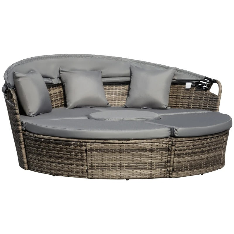 4pc PE Rattan Wicker Round Canopy Daybed Lounge Patio Conversation Set with Cushions - Grey