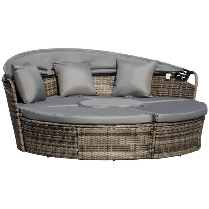 4pc PE Rattan Wicker Round Canopy Daybed Lounge Patio Conversation Set with Cushions - Grey