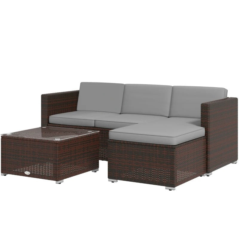 3pc Compact PE Rattan Wicker Conversation Sofa Set w/ Cushions Outdoor Patio - Brown, Grey