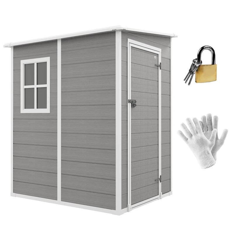 4' x 5' Resin PP Plastic Aluminum Lean To Outdoor Tool Storage Garden Shed w Door, Window, Grey