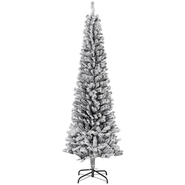 6ft 492-Tip Unlit Snow Flocked Slim Artificial Pencil Christmas Holiday Fake Xmas Tree, Black