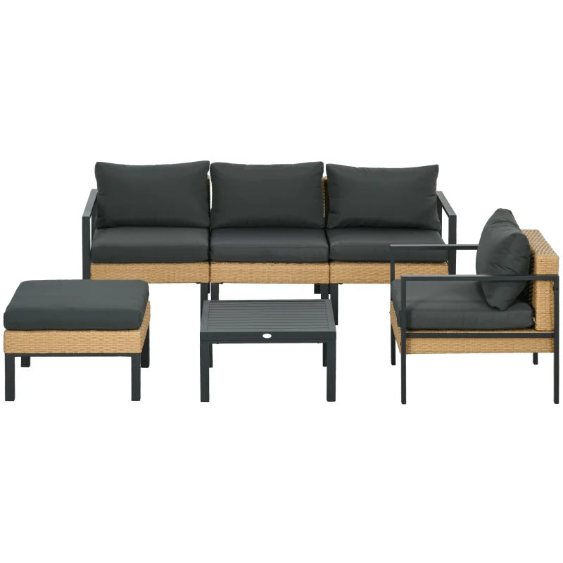6pc Steel PE Rattan Wicker Outdoor Conversation Metal Sofa Patio Set w Cushions - Beige, Grey