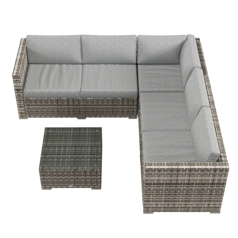 4pc L-Shape PE Rattan Wicker Corner Sectional Patio Furniture Set w/ Cushions, Grey, Linen Look