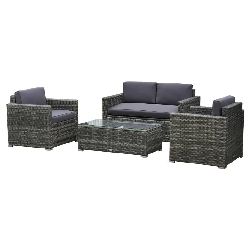 4pc PE Rattan Wicker Conversation Furniture Set, Armchairs, Cushions, Outdoor Patio, Mixed Grey