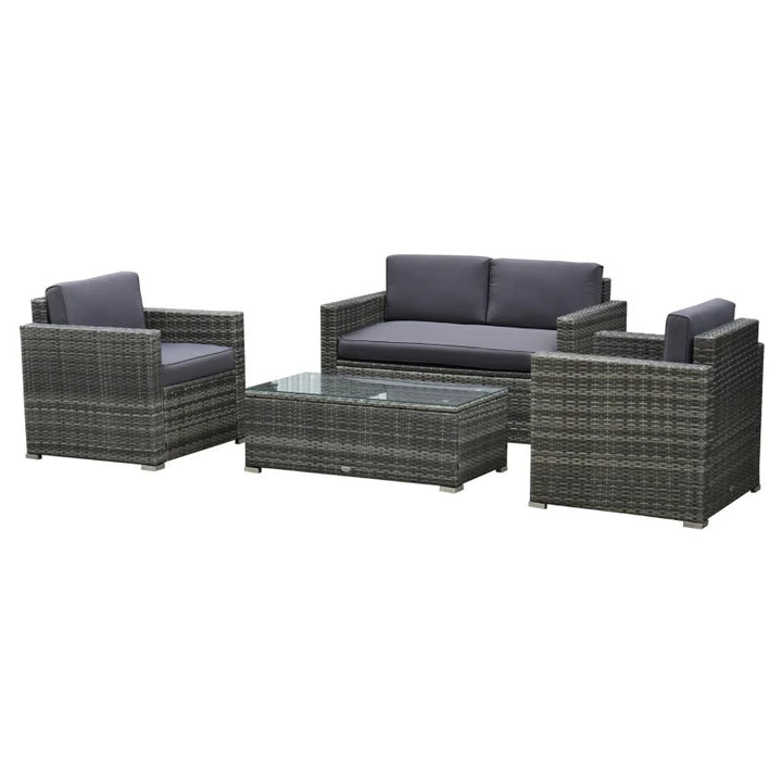 4pc PE Rattan Wicker Conversation Furniture Set, Armchairs, Cushions, Outdoor Patio, Mixed Grey