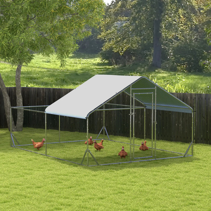 13' x 9.8' x 6.4' Galv Steel Outdoor Chicken Run Coop Cage Shelter w Cover, Fence for Back Yard
