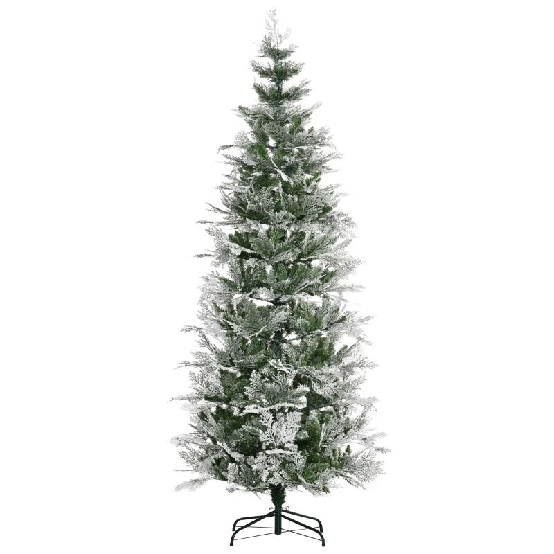 7.5ft 880-Tip Unlit Frosted Realistic Christmas Holiday Xmas Tree, Cypress Branches, Snow Green
