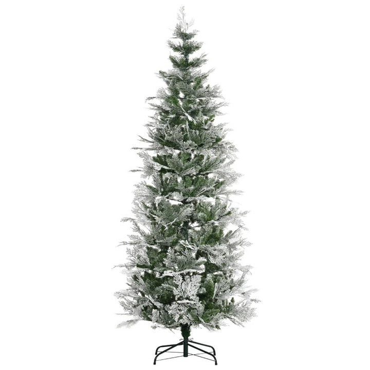 7.5ft 880-Tip Unlit Frosted Realistic Christmas Holiday Xmas Tree, Cypress Branches, Snow Green