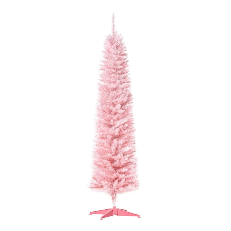 NEW 6ft 390-Tip Unlit Slim Pencil Artificial Christmas Holiday Xmas Tree Decor w Base, Lt Pink