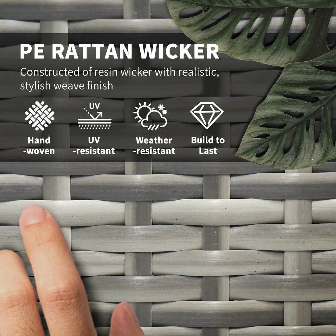 5pc Square PE Rattan Wicker Outdoor Dining Table Patio Set w 4 Chairs, Wood Top, Parasol Hole, Grey