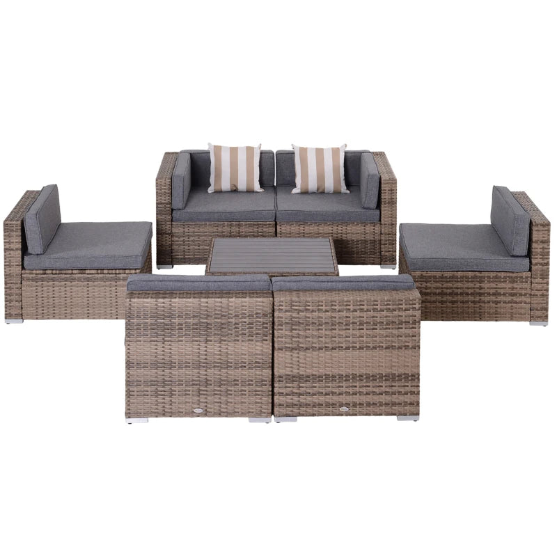 7pc PE Rattan Wicker Sectional Conversation Furniture Set w Cushions Outdoor Patio - Mixed Grey
