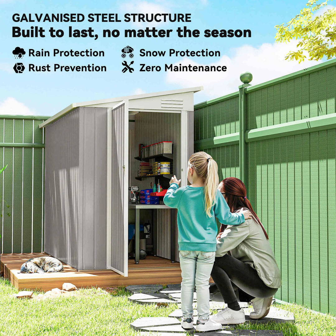 8' x 4' Outdoor Lean To Steel Storage Garden Shed Tool Organizer w Swing Door, Vents, Light Grey
