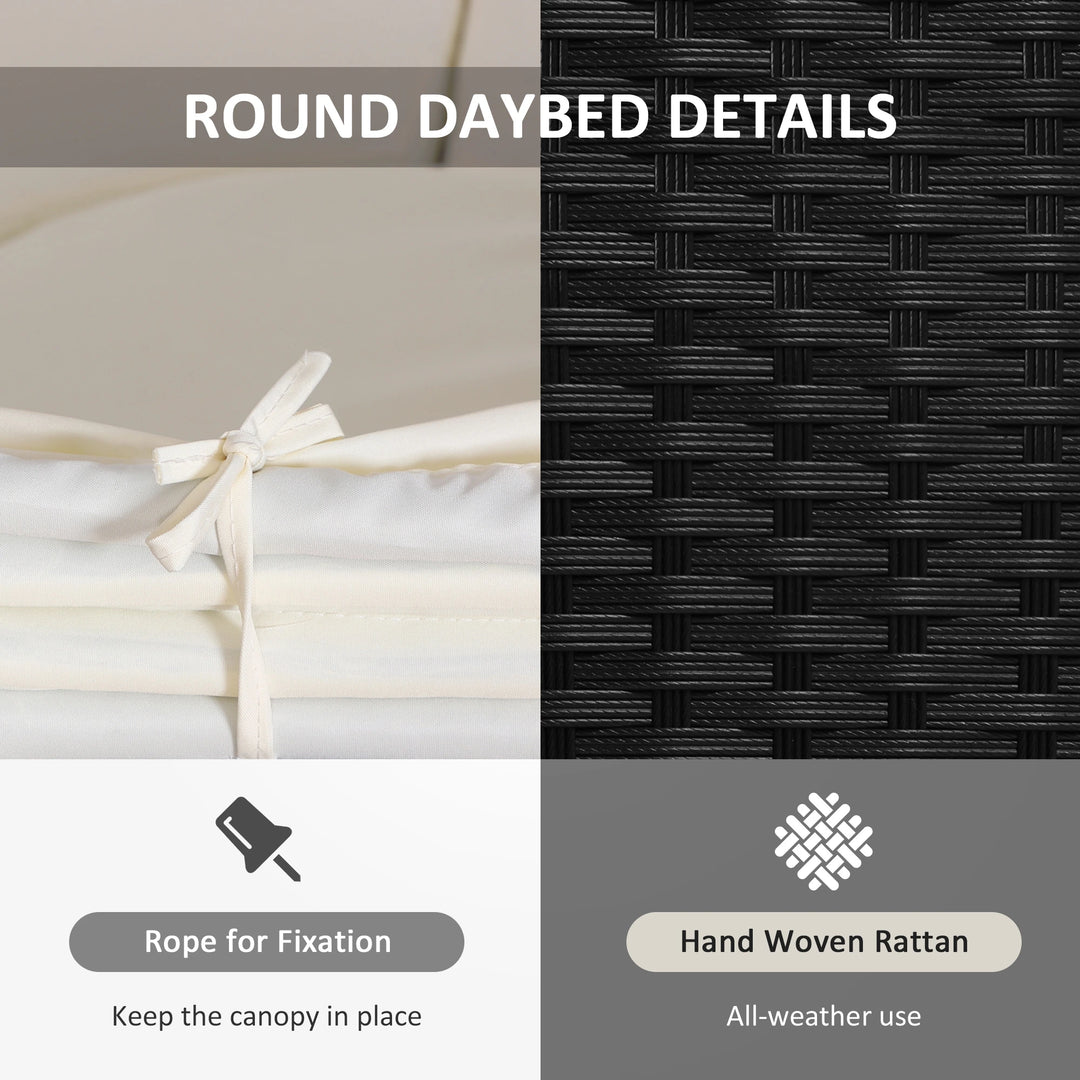 4pc PE Rattan Wicker Round Canopy Daybed Lounge Outdoor Patio Sofa w Cushions, Black, Cream White