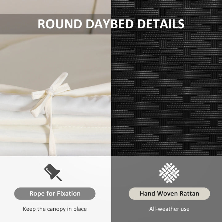 4pc PE Rattan Wicker Round Canopy Daybed Lounge Outdoor Patio Sofa w Cushions, Black, Cream White