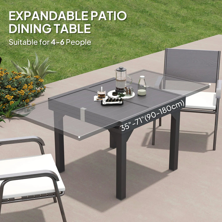 35-71" Extendable Space-Saving Aluminum-Steel Outdoor Dining Patio Table for 4-6, Garden Deck, Grey