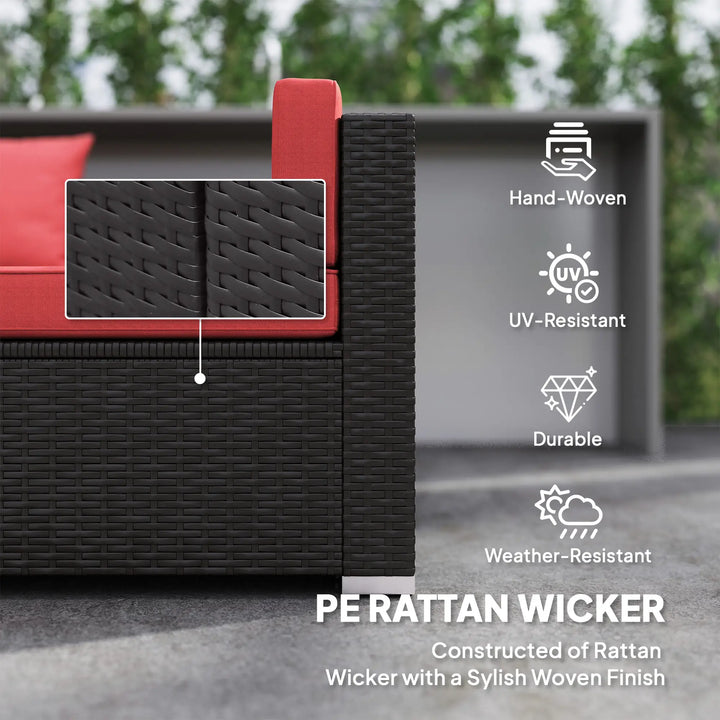 7pc 6-Seat Rattan Wicker Sectional Conversation Sofa Set w Cushions Outdoor Patio, Wine Red, Brown