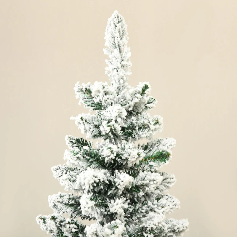 NEW 6ft 390-Tip Unlit Snow Flocked Slim Pencil Artificial Christmas Holiday Fake Xmas Tree, Green