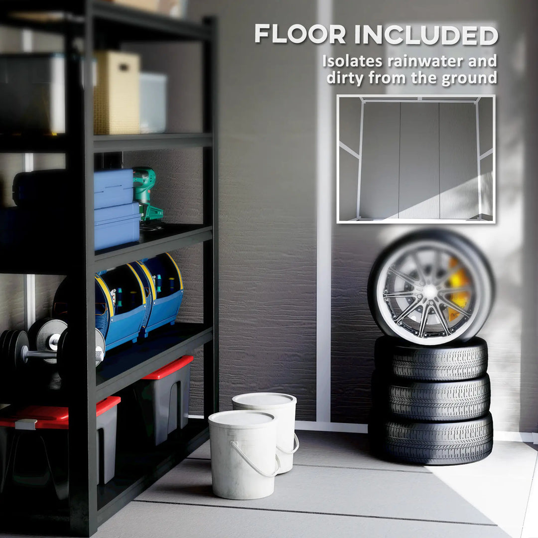 6' x 5' Resin PP Plastic Aluminum Outdoor Tool Storage Garden Shed w 2 Swing Doors, 1 Window, Grey