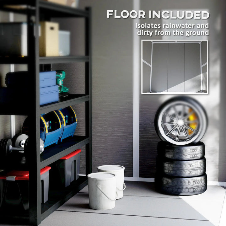 6' x 5' Resin PP Plastic Aluminum Outdoor Tool Storage Garden Shed w 2 Swing Doors, 1 Window, Grey