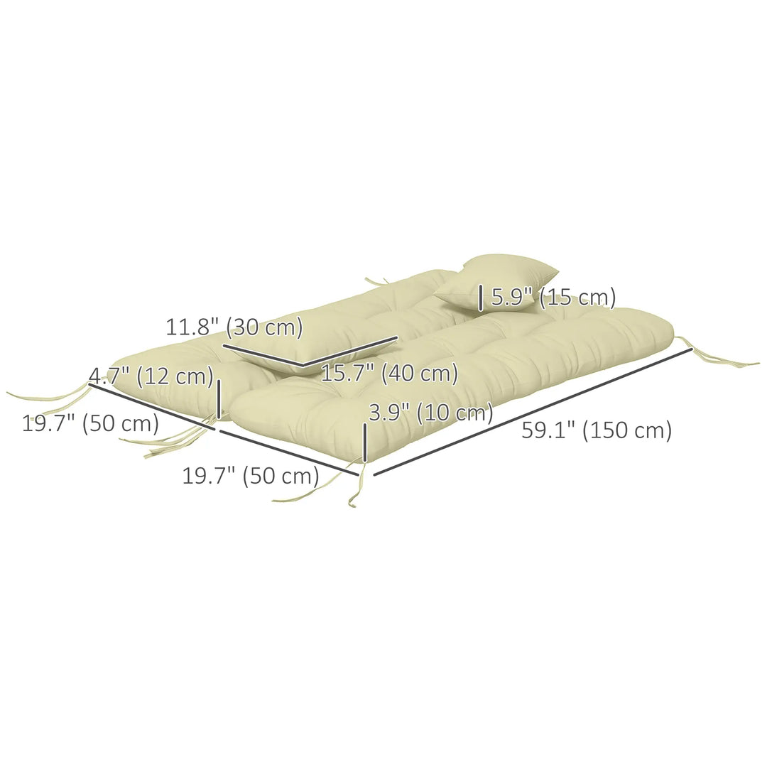 4pc 60" Cushion Set Replacement w Pillows, Bench Swing Glider Seat Outdoor Patio Garden Cream Beige