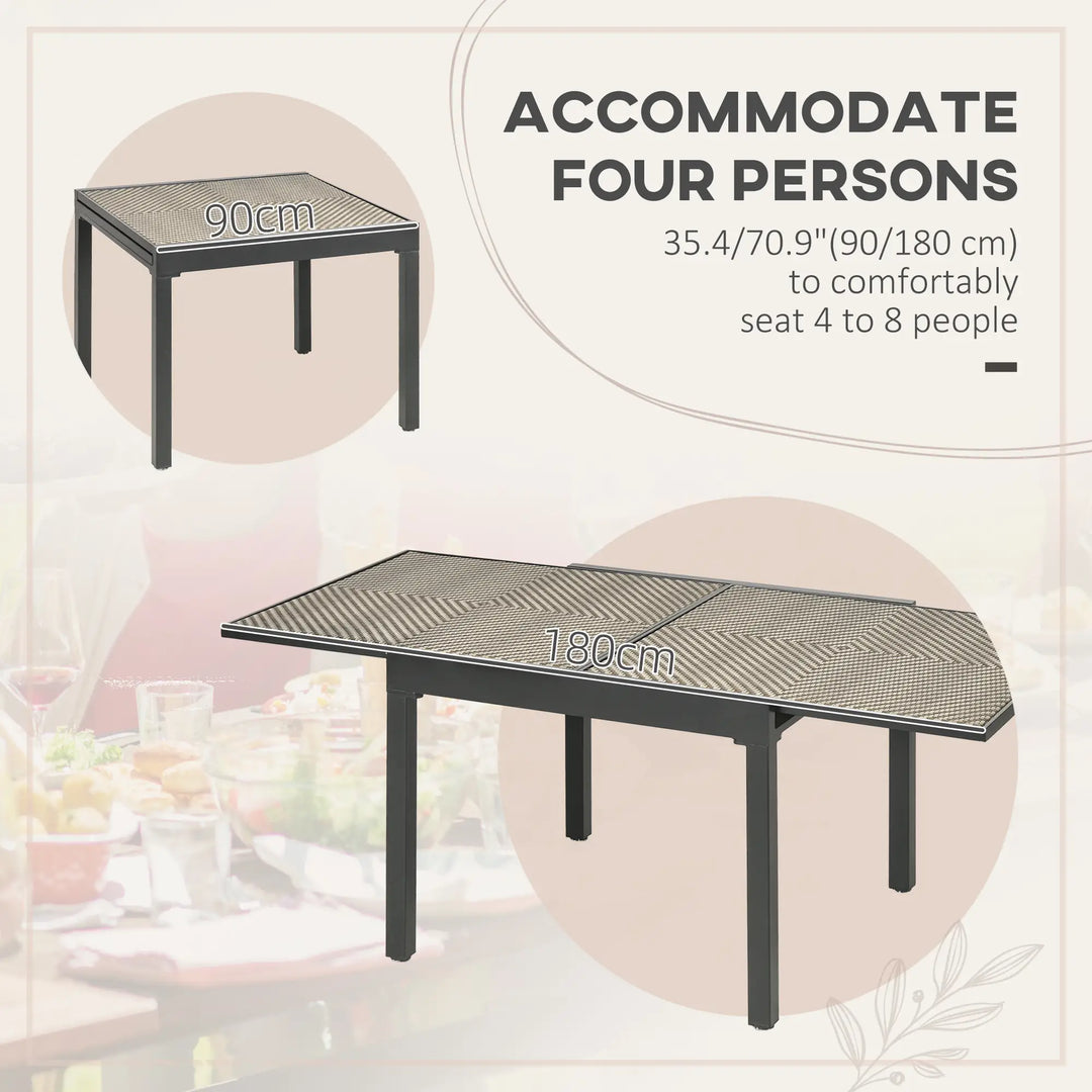 35-71" Extendable Space-Saving Outdoor Dining Patio Table w Rattan Top for 4-8, Grey, Brown, Black