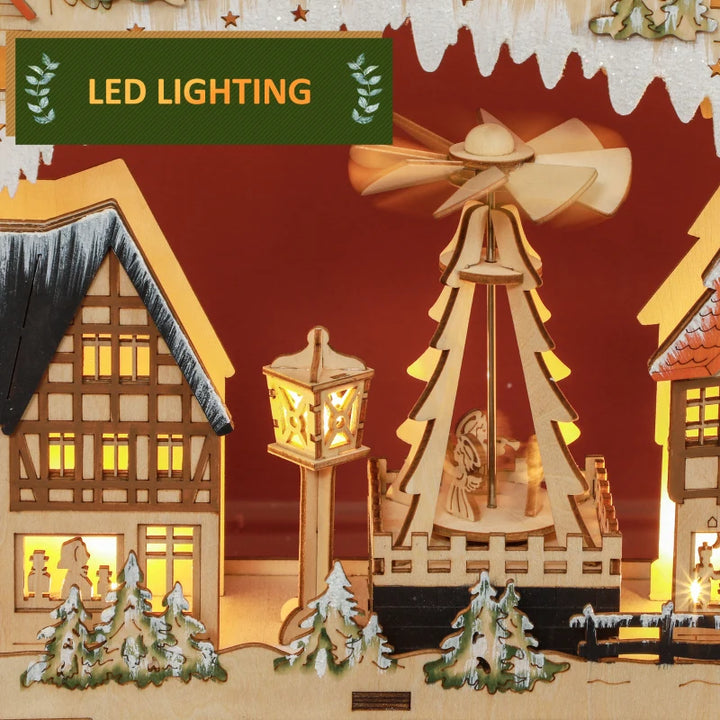 NEW Light-Up Wooden Christmas Advent Countdown Decor w 24 Drawers, Holiday Mountain Winter Village