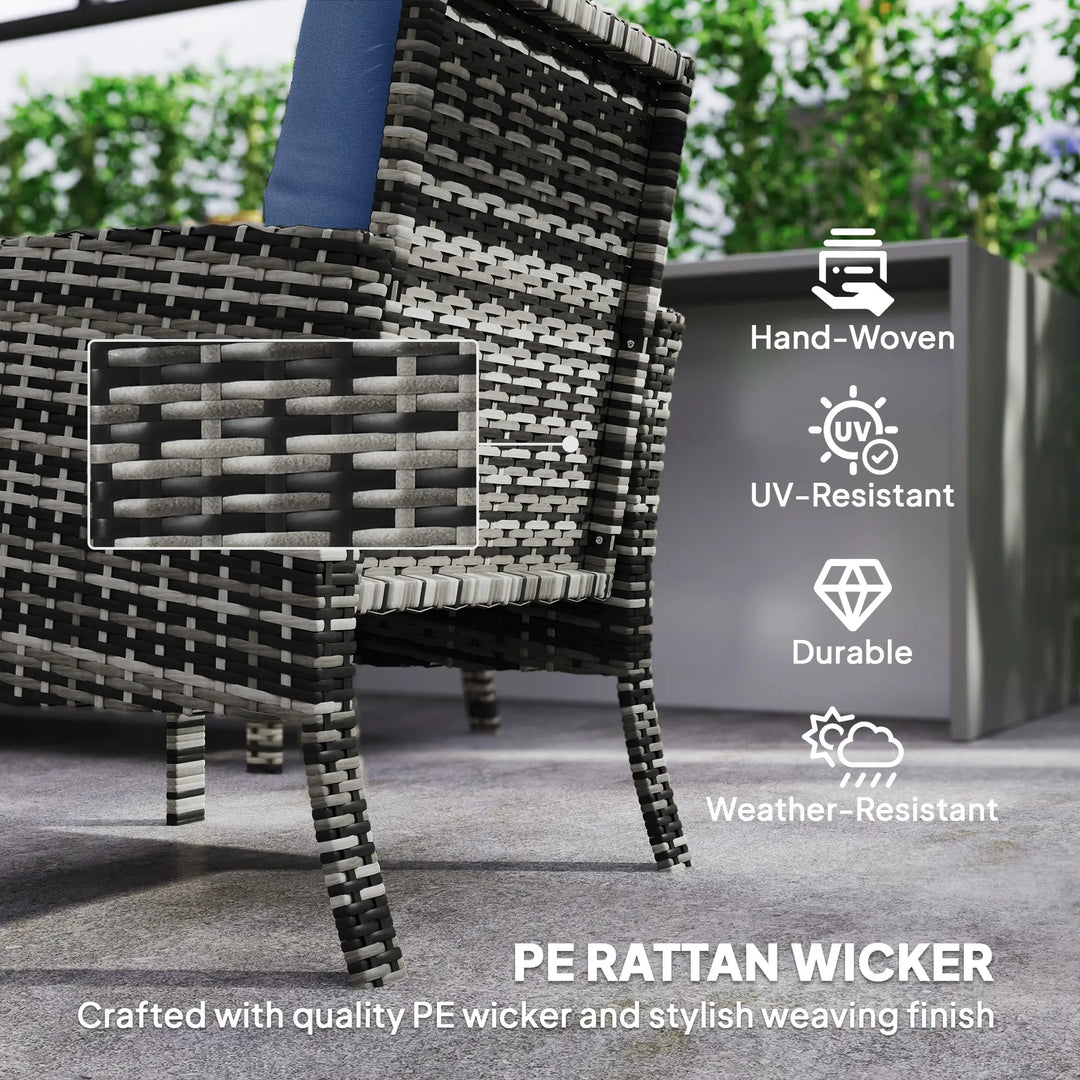 6pc PE Rattan Wicker Outdoor Dining Table Patio Sofa Furniture Set w Cushions, Ottomans, Blue, Grey