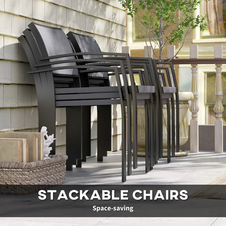 9pc 8-Seat Steel Outdoor Dining Set w Composite Tabletop, 8 Stackable Chairs for Garden Patio, Grey