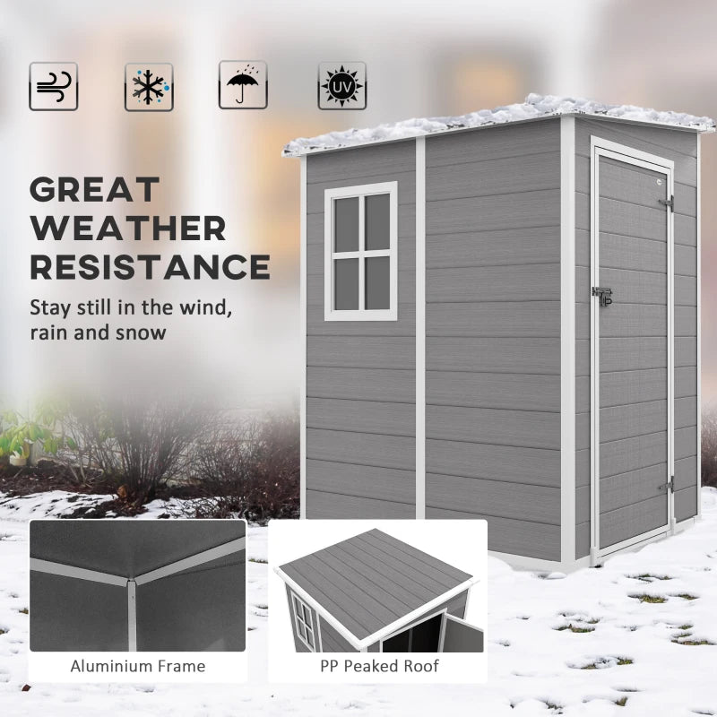 4' x 5' Resin PP Plastic Aluminum Lean To Outdoor Tool Storage Garden Shed w Door, Window, Grey