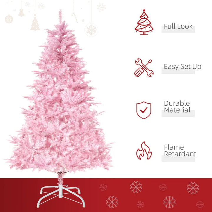 5ft 576-Tip Lush Unlit Classic Shape Artificial Christmas Holiday Tree, Base, Xmas Decor, Pink