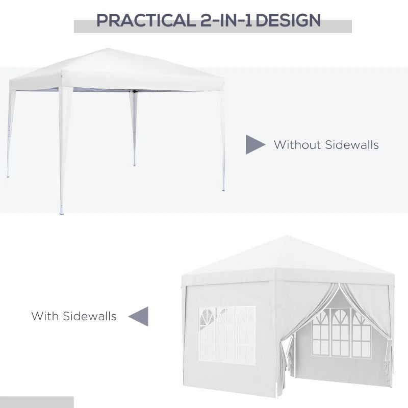 10’ x 10’ Pop-Up Portable Event Party Wedding Tent Gazebo Canopy, Carrying Bag, 4 Walls - White