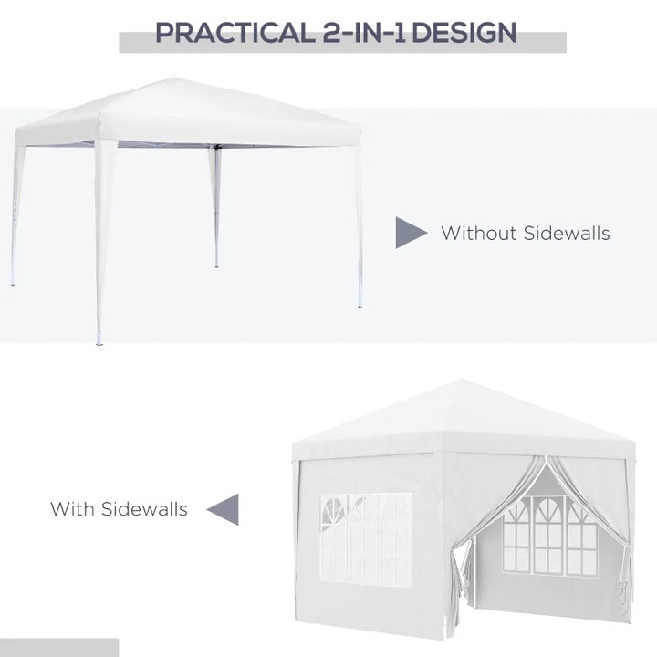 10’ x 10’ Pop-Up Portable Event Party Wedding Tent Gazebo Canopy, Carrying Bag, 4 Walls - White