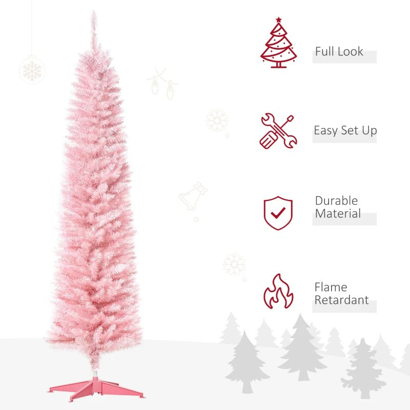 NEW 6ft 390-Tip Unlit Slim Pencil Artificial Christmas Holiday Xmas Tree Decor w Base, Lt Pink