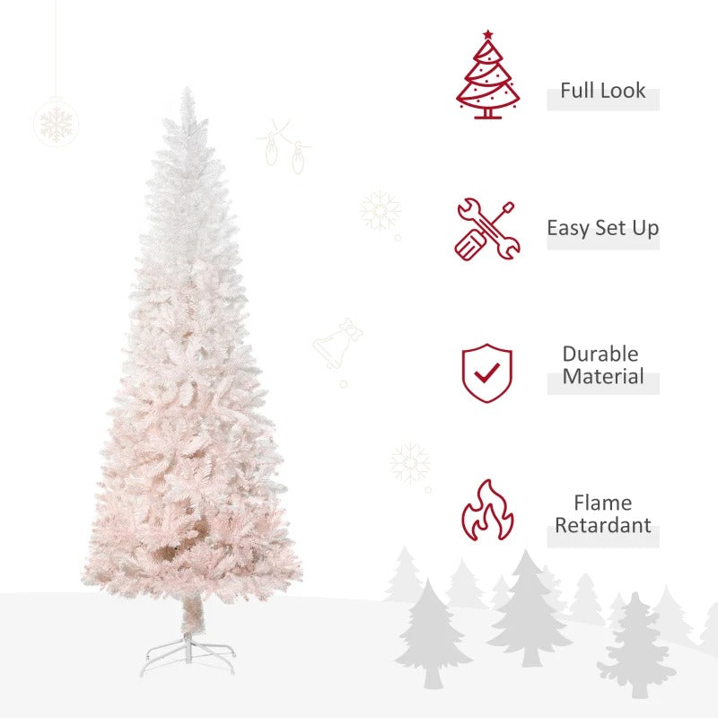 6ft 406-Tip Unlit Pencil Ombre Artificial Holiday Christmas Tree w Base, Pink & White Gradient