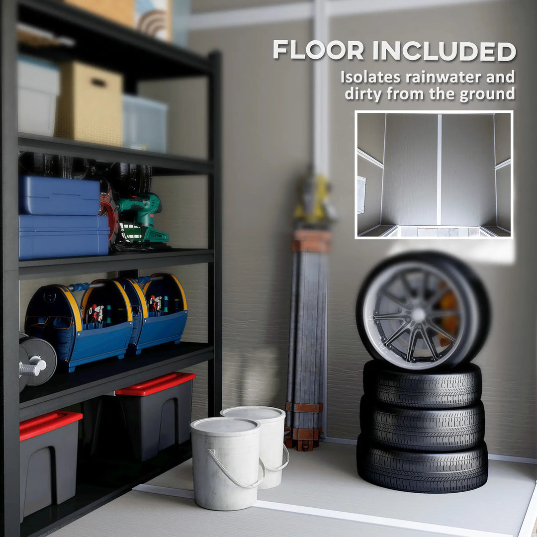 6' x 6' Resin PP Plastic Aluminum Outdoor Tool Storage Garden Shed w 2 Swing Doors, Windows, Grey