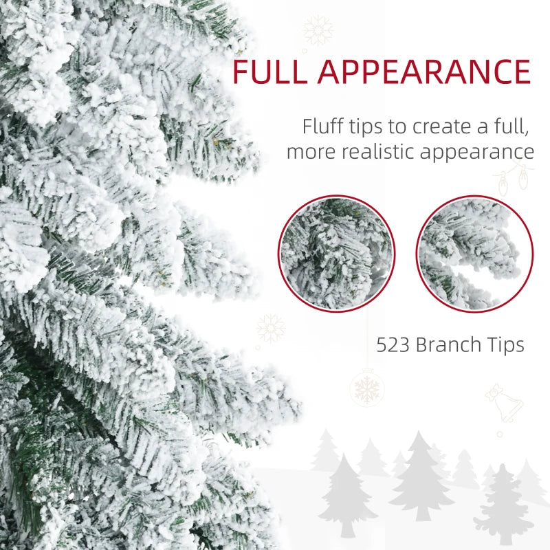 6ft 523-Tip Unlit Snow Flocked Slim Pencil Artificial Christmas Holiday Tree Xmas Decor, Green
