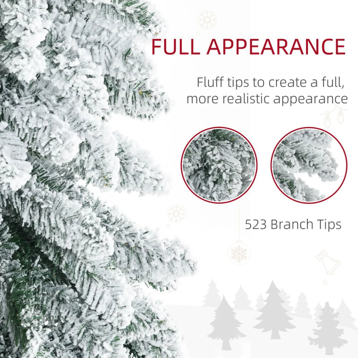 6ft 523-Tip Unlit Snow Flocked Slim Pencil Artificial Christmas Holiday Tree Xmas Decor, Green