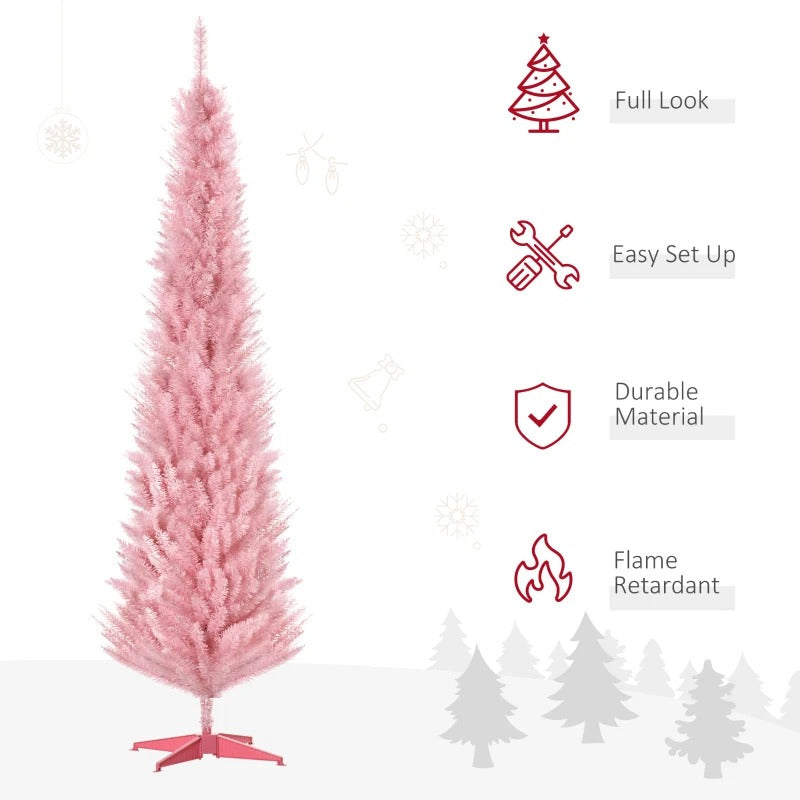 NEW 7ft 499-Tip Unlit Slim Pencil Artificial Christmas Holiday Xmas Tree Decor w Base, Pink